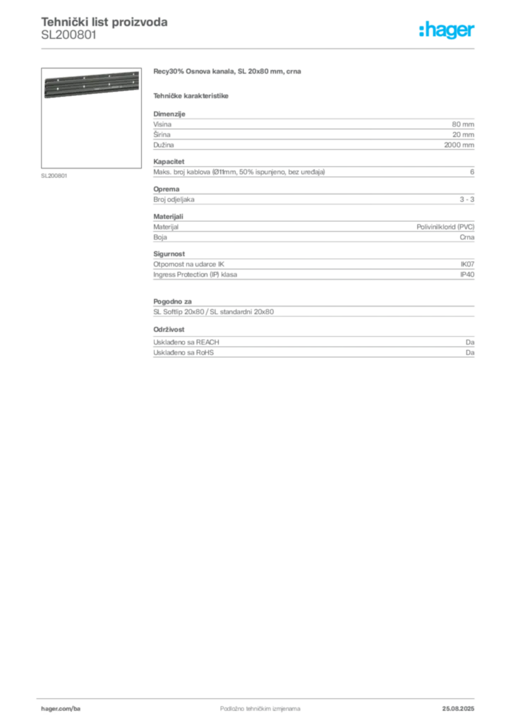 Slika Hager Product data sheet SL200801  | Hager