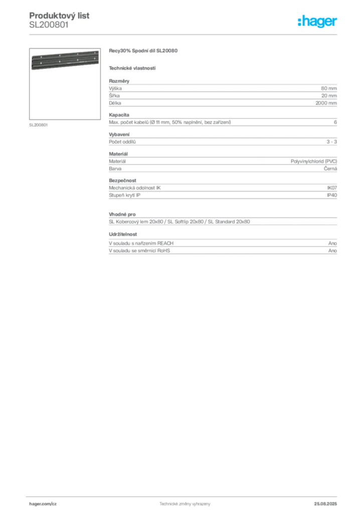 Obrázek Hager Product data sheet SL200801 | Hager