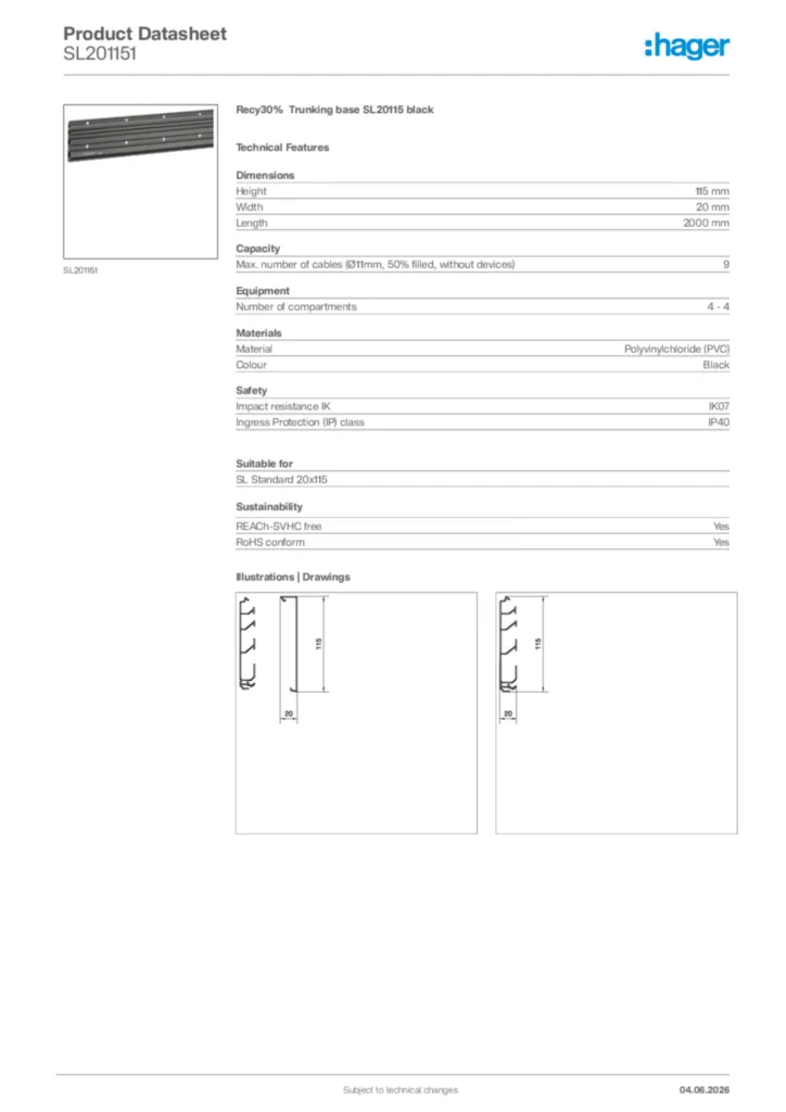 Image Hager Product data sheet SL201151  | Hager Africa