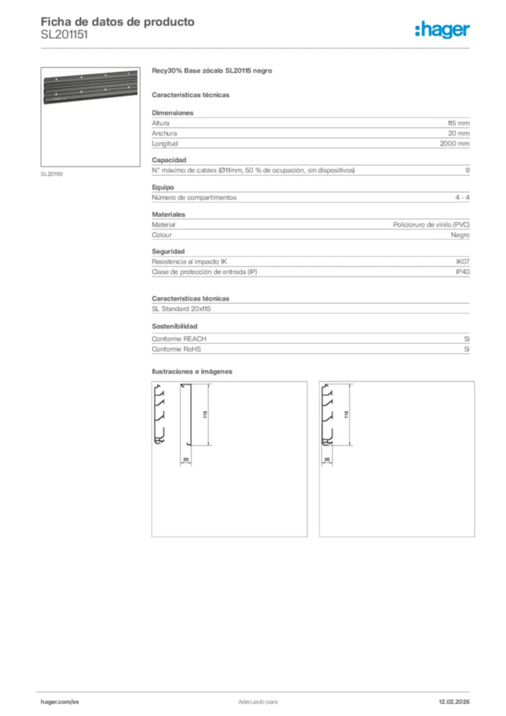 Imagen Hager Ficha de datos de producto SL201151 | Hager España