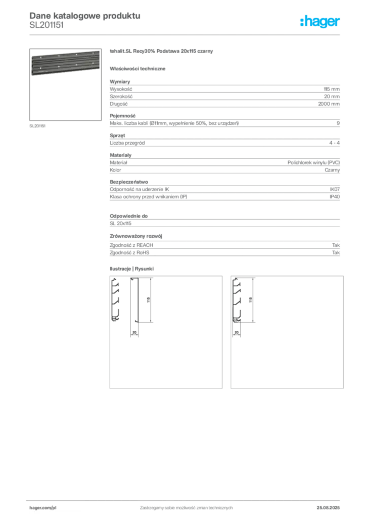 Zdjęcie Hager Dane katalogowe produktu SL201151 | Hager Polska