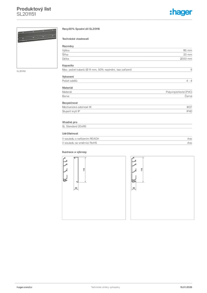 Obrázek Hager Product data sheet SL201151 | Hager