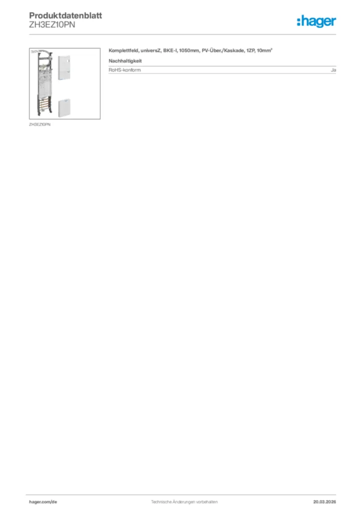 Bild Hager Produktdatenblatt ZH3EZ10PN | Hager Deutschland