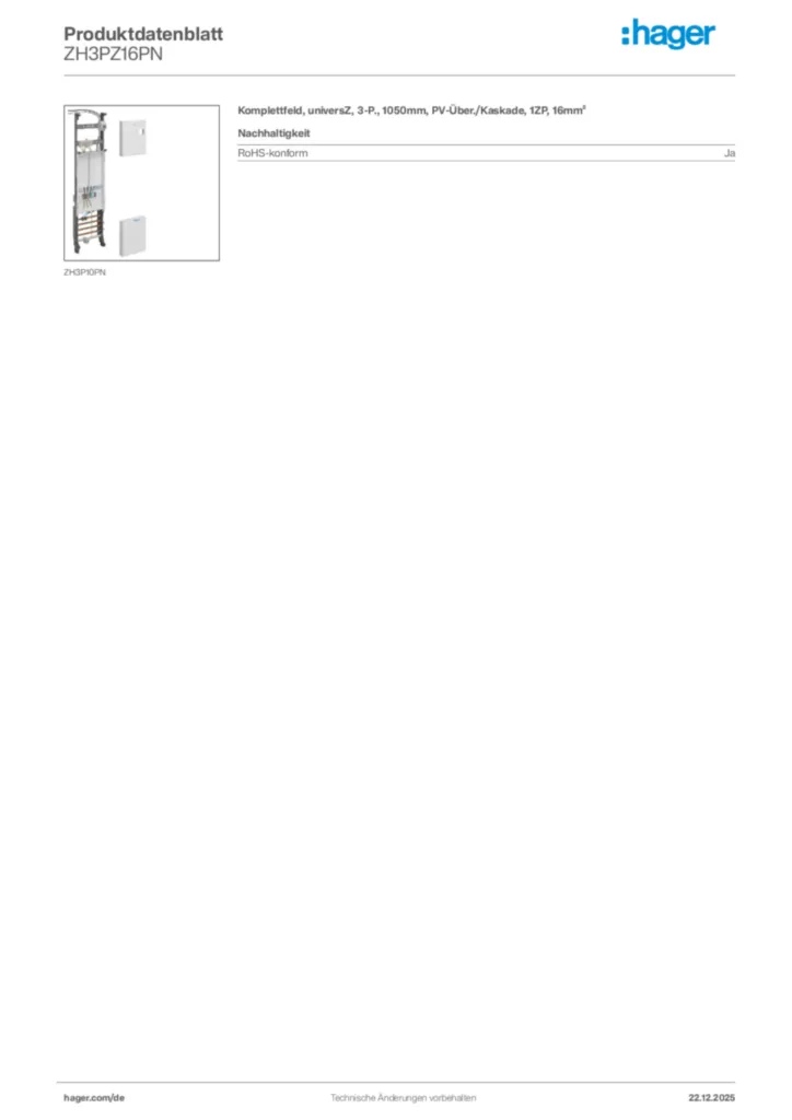 Bild Hager Produktdatenblatt ZH3PZ16PN | Hager Deutschland