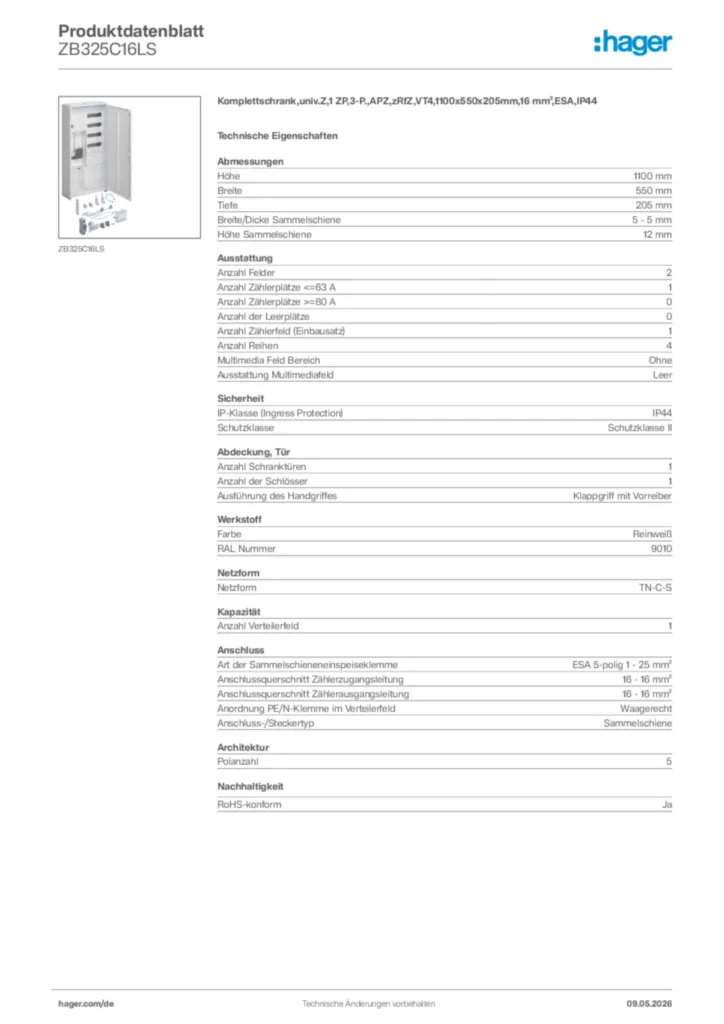 Bild Hager Produktdatenblatt ZB325C16LS | Hager Deutschland