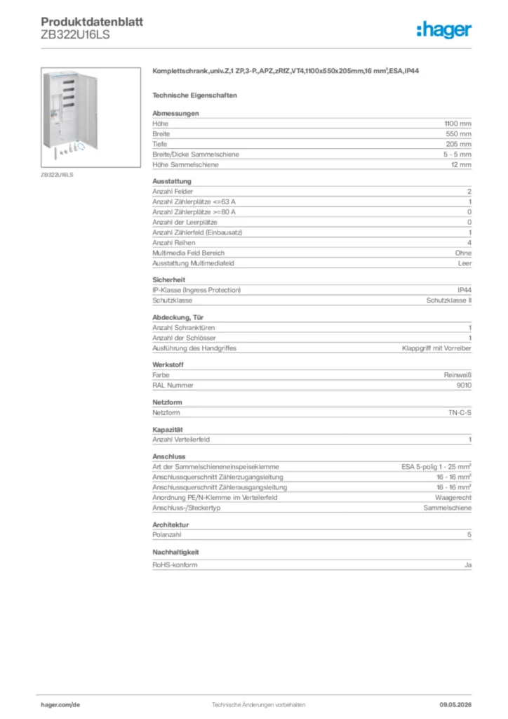 Bild Hager Produktdatenblatt ZB322U16LS | Hager Deutschland
