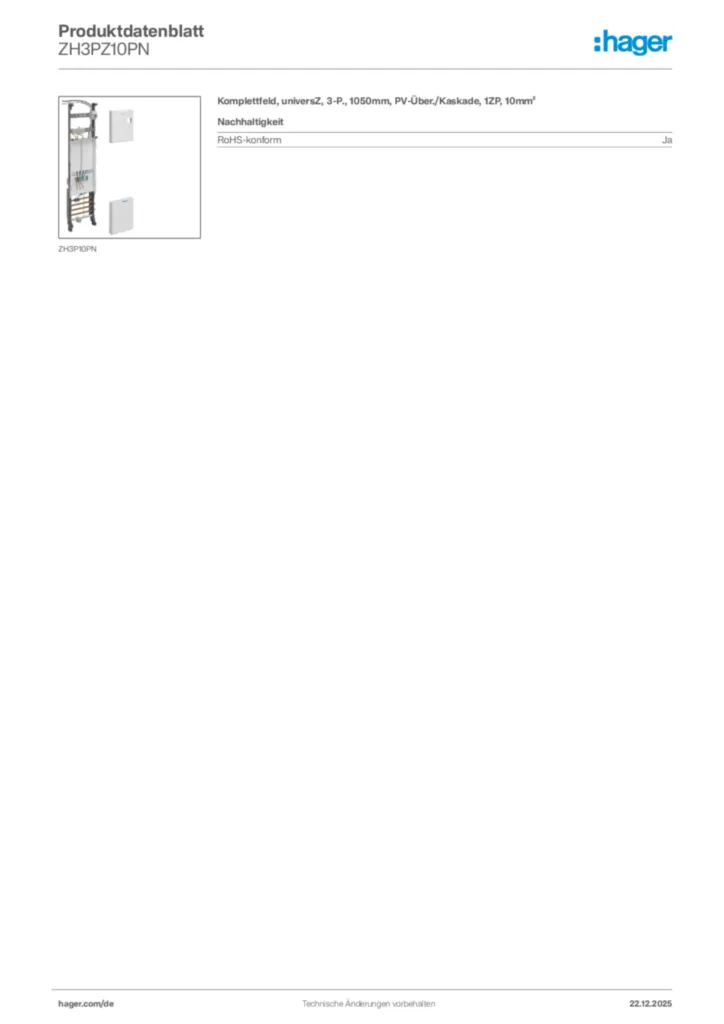 Bild Hager Produktdatenblatt ZH3PZ10PN | Hager Deutschland