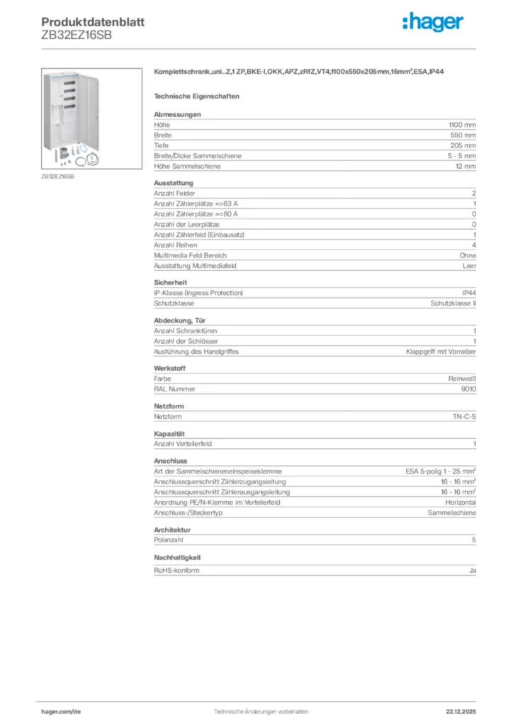 Bild Hager Produktdatenblatt ZB32EZ16SB | Hager Deutschland