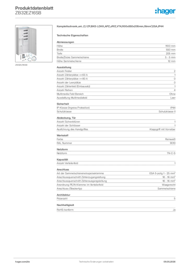 Bild Hager Produktdatenblatt ZB32EZ16SB | Hager Deutschland