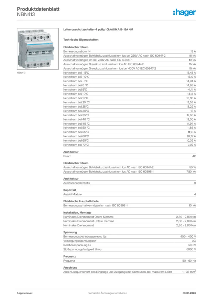 Bild Hager Produktdatenblatt NBN413 | Hager Deutschland