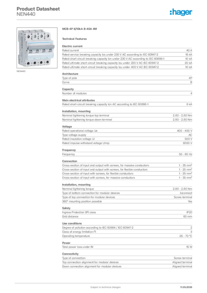Image Hager Product data sheet NEN440  | Hager Africa