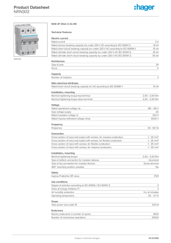 Image Hager Product data sheet NRN302  | Hager Africa