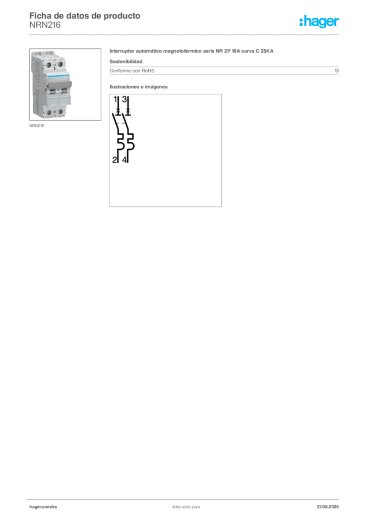 Imagen Hager Ficha de datos de producto NRN216 | Hager España