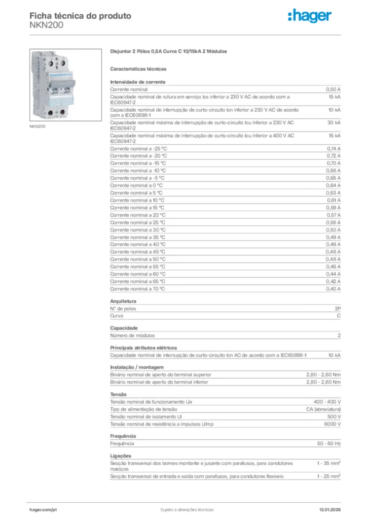 Imagem Hager Ficha técnica do produto NKN200 | Hager Portugal