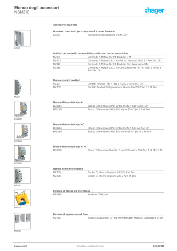 Immagine Hager Scheda tecnica del prodotto NSN310 | Hager Italia