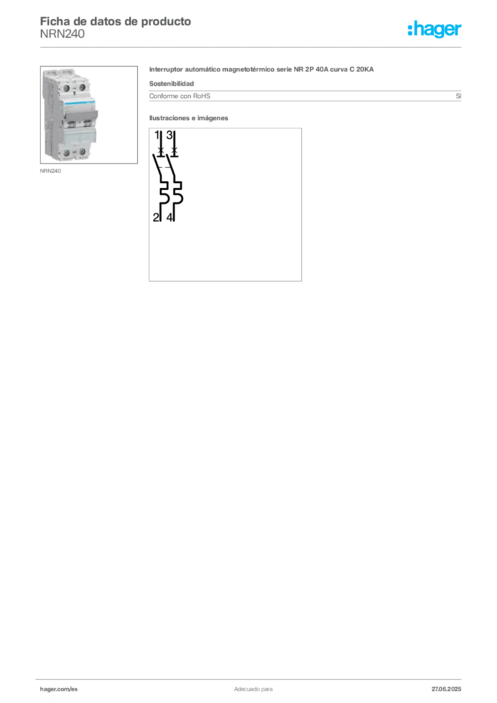 Imagen Hager Ficha de datos de producto NRN240 | Hager España
