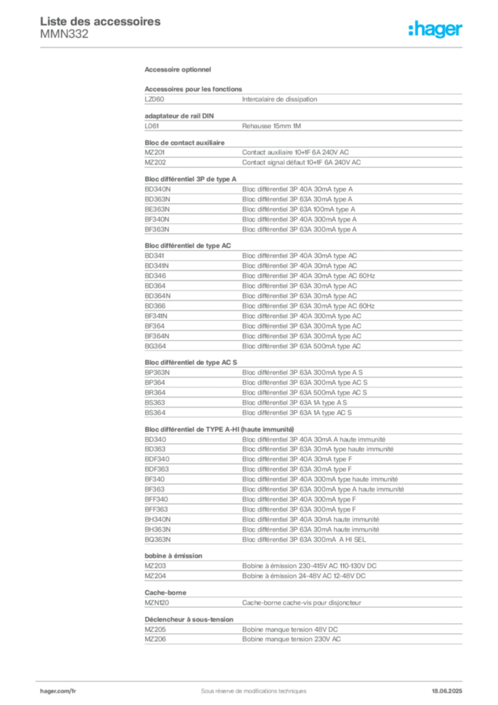 Image Hager Fiche technique du produit MMN332 | Hager France