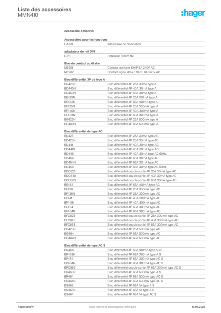 Image Hager Fiche technique du produit MMN410 | Hager France