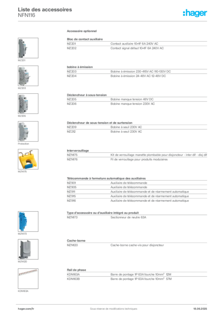 Image Hager Fiche technique du produit NFN116 | Hager France