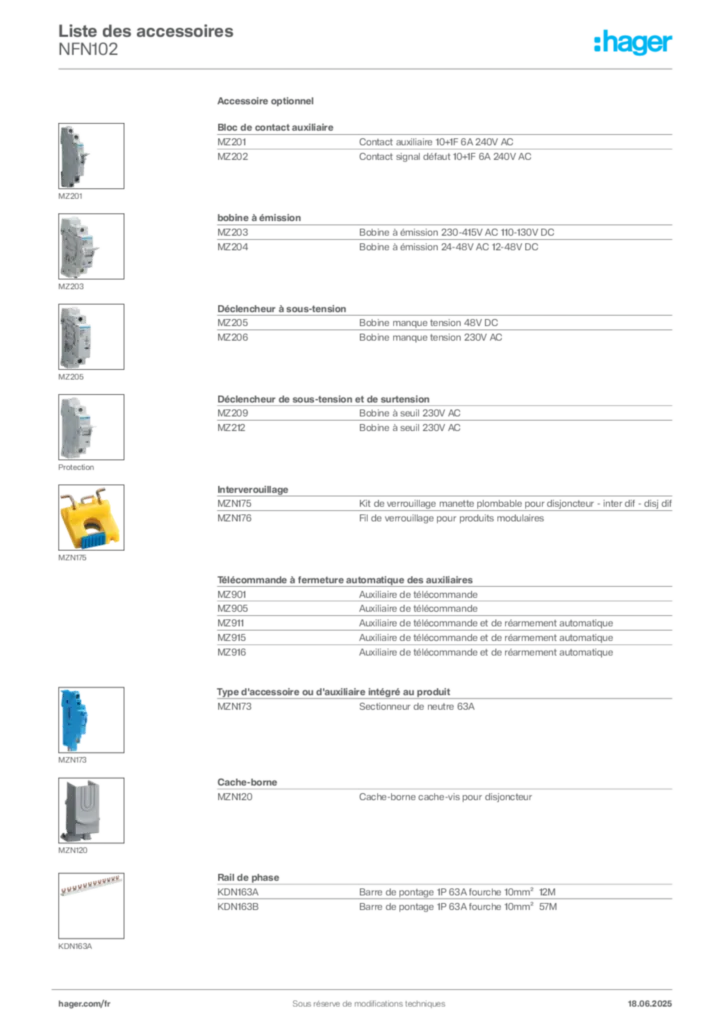 Image Hager Fiche technique du produit NFN102 | Hager France