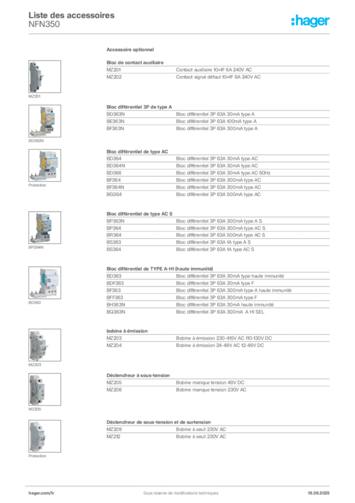 Image Hager Fiche technique du produit NFN350 | Hager France