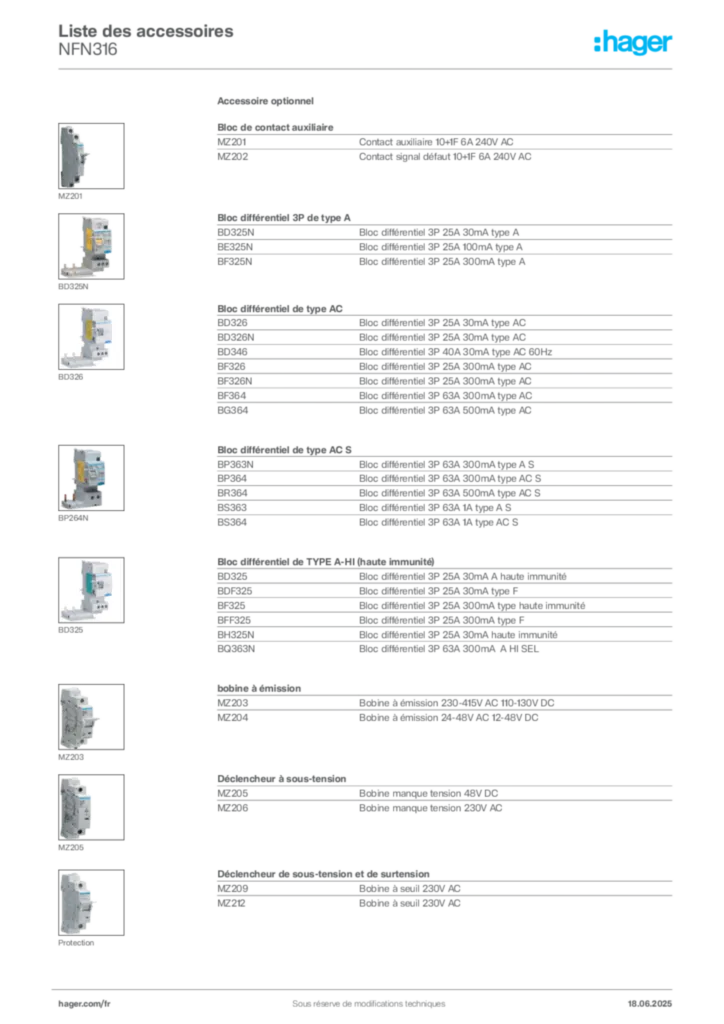Image Hager Fiche technique du produit NFN316 | Hager France