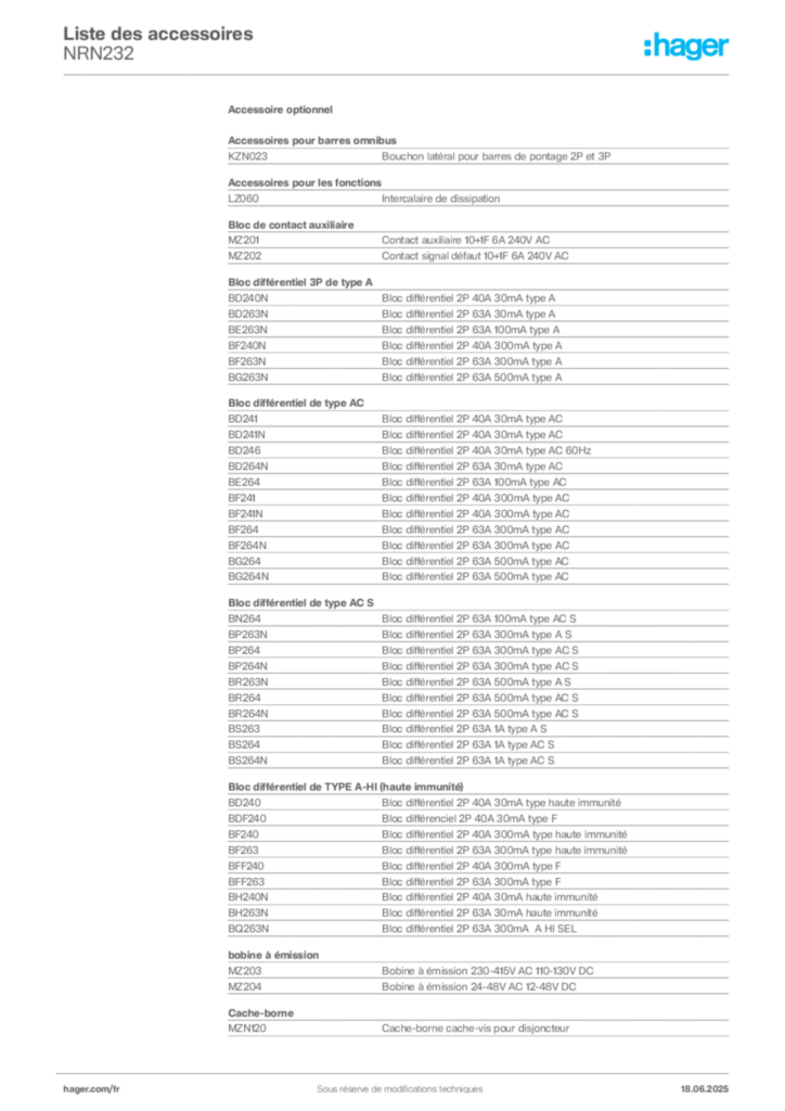 Image Hager Fiche technique du produit NRN232 | Hager France