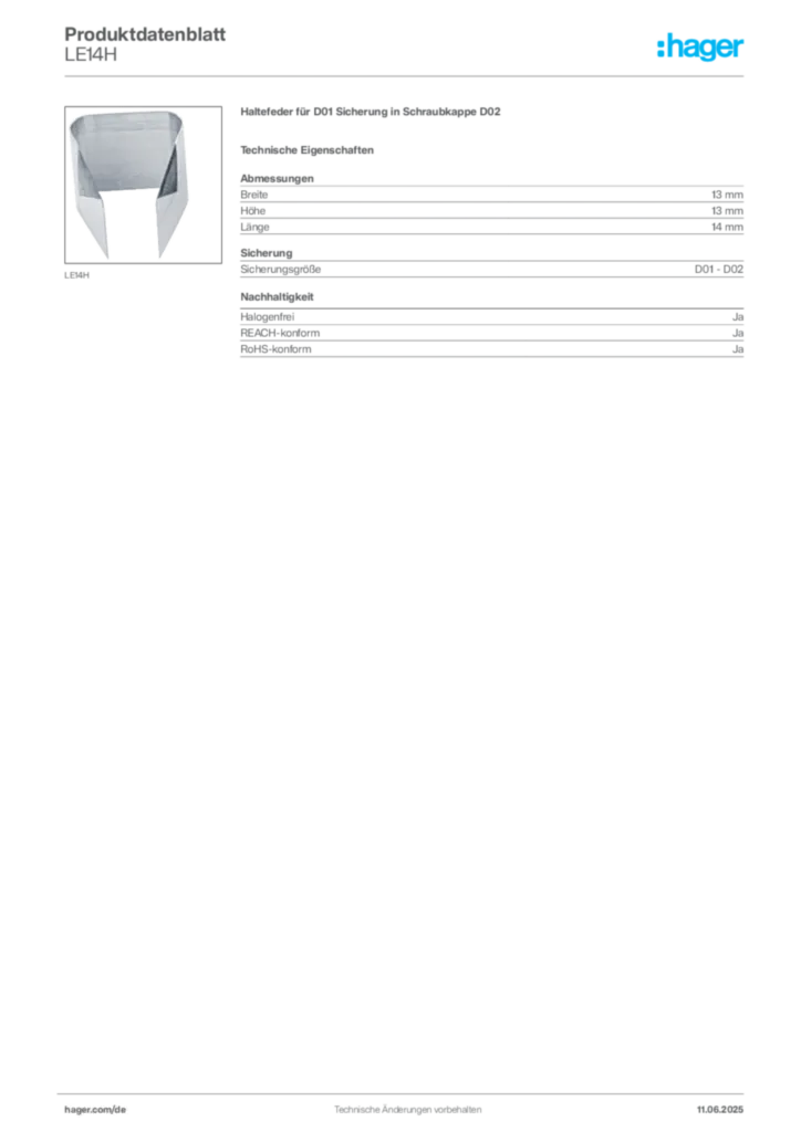 Bild Hager Produktdatenblatt LE14H | Hager Deutschland