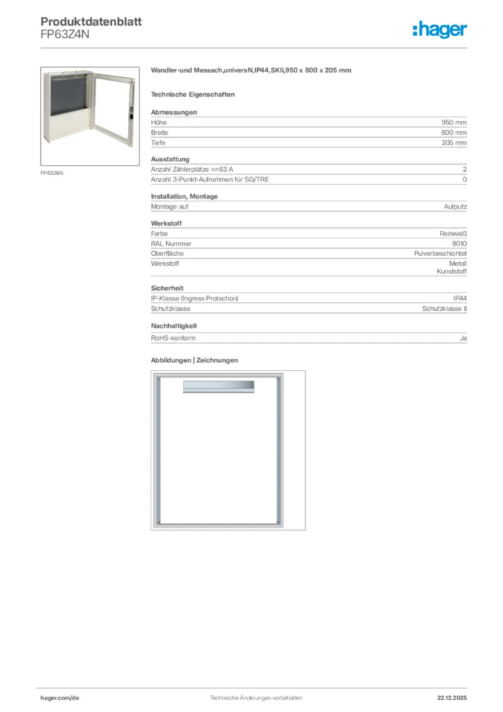 Bild Hager Produktdatenblatt FP63Z4N | Hager Deutschland