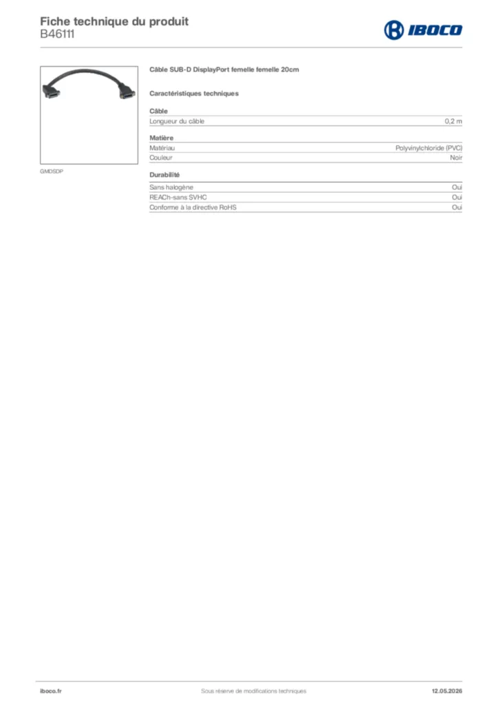 Image Iboco Fiche technique du produit B46111 | Hager France