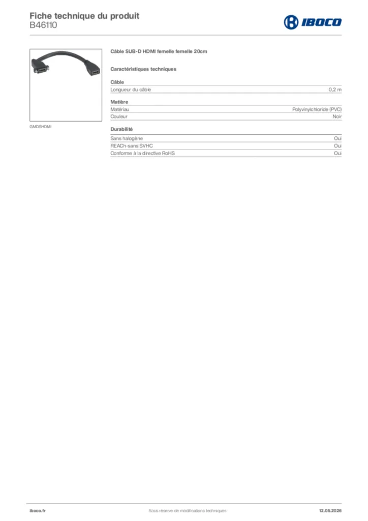 Image Iboco Fiche technique du produit B46110 | Hager France