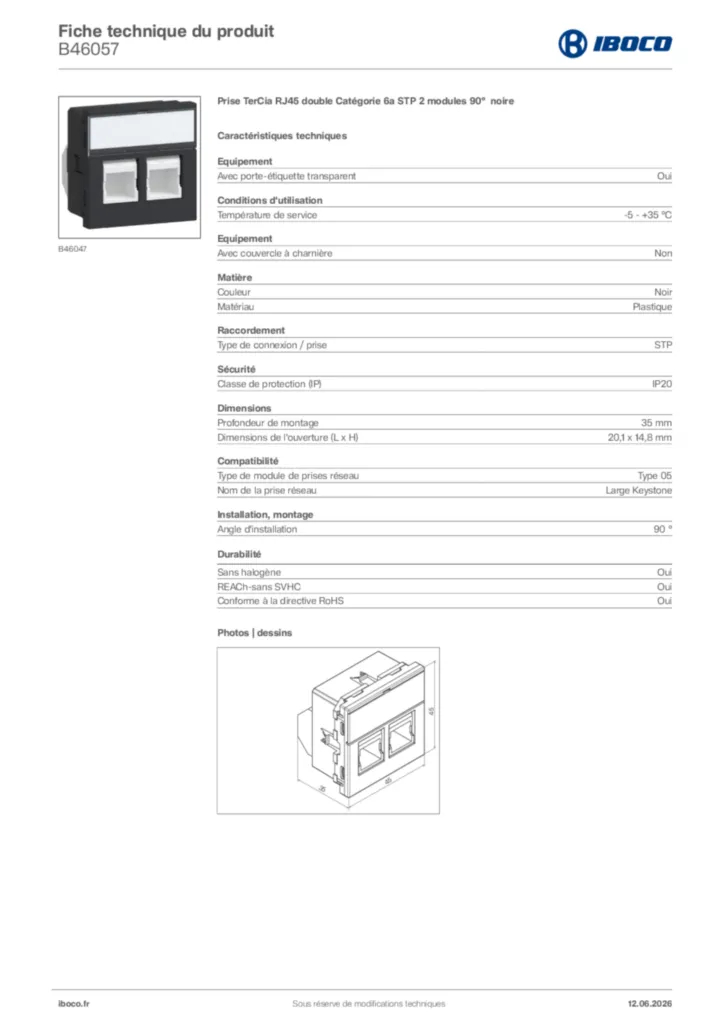 Image Iboco Fiche technique du produit B46057 | Hager France