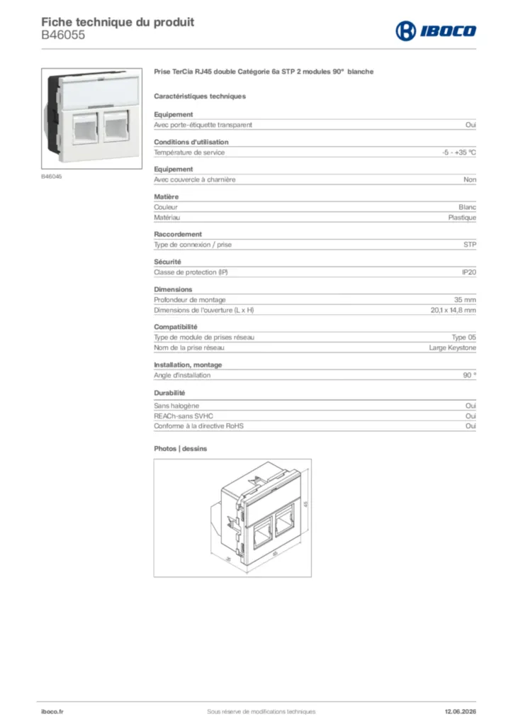 Image Iboco Fiche technique du produit B46055 | Hager France