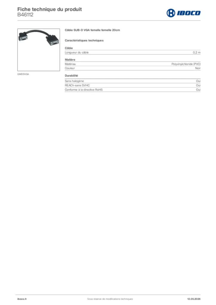 Image Iboco Fiche technique du produit B46112 | Hager France