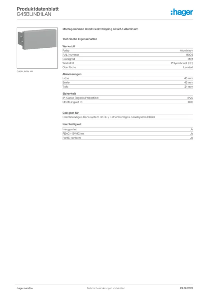 Bild Hager Produktdatenblatt G45BLIND1LAN | Hager Deutschland