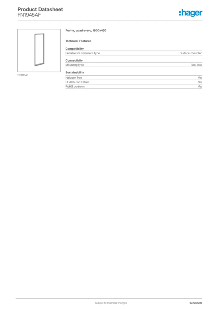 Image Hager Product data sheet FN1945AF  | Hager Africa