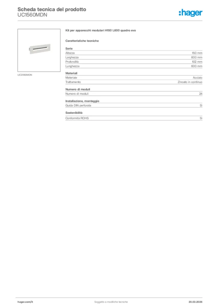 Immagine Hager Scheda tecnica del prodotto UC1560MDN | Hager Italia