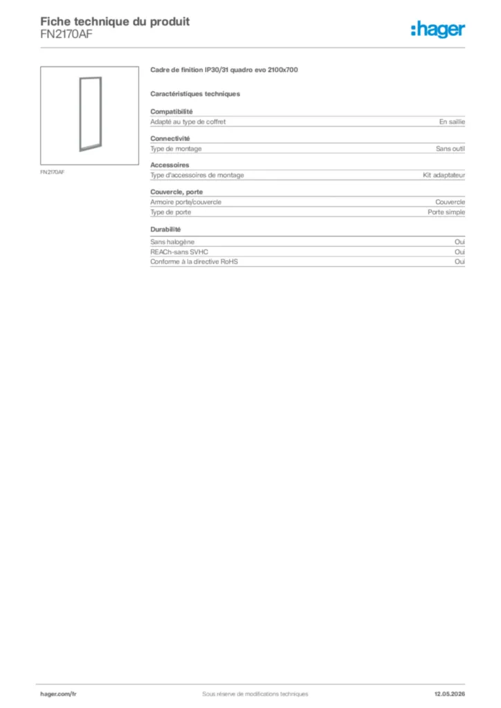 Image Hager Fiche technique du produit FN2170AF | Hager France