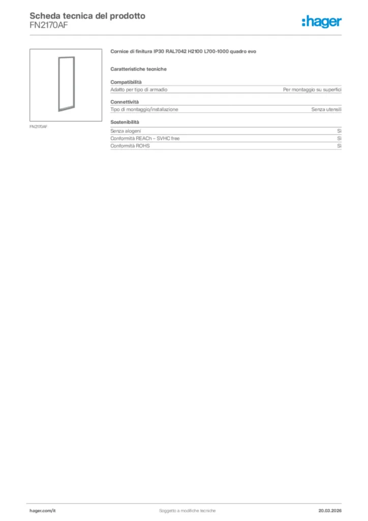 Immagine Hager Scheda tecnica del prodotto FN2170AF | Hager Italia