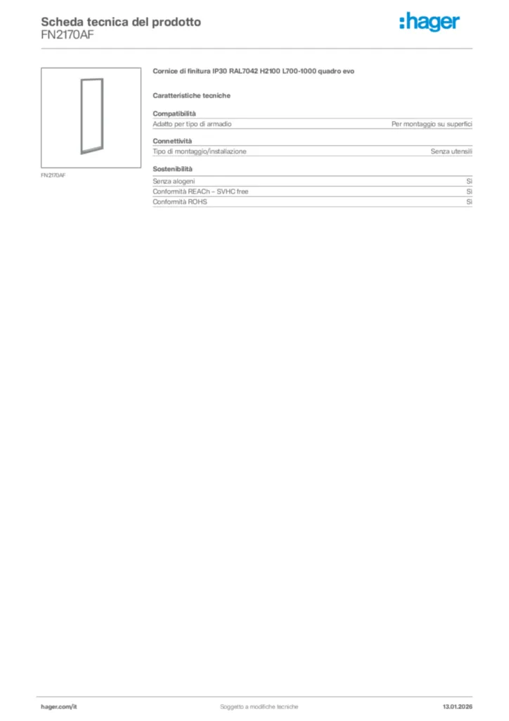 Immagine Hager Scheda tecnica del prodotto FN2170AF | Hager Italia