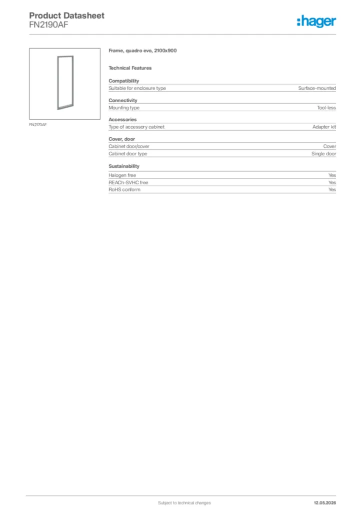 Image Hager Product data sheet FN2190AF  | Hager Africa