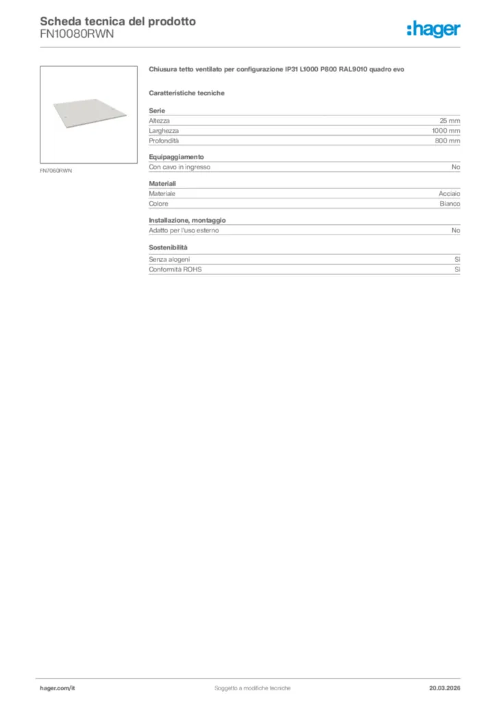 Immagine Hager Scheda tecnica del prodotto FN10080RWN | Hager Italia