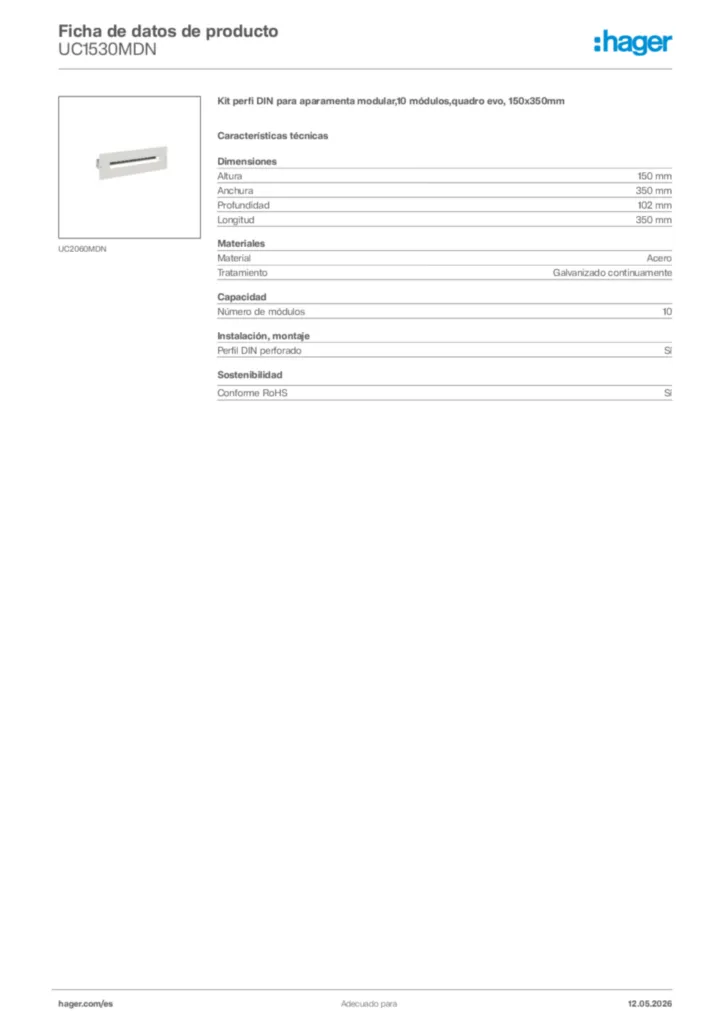Imagen Hager Ficha de datos de producto UC1530MDN | Hager España