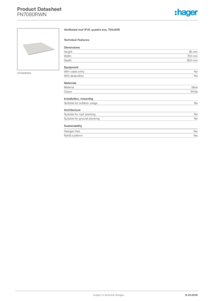Image Hager Product data sheet FN7080RWN  | Hager Africa