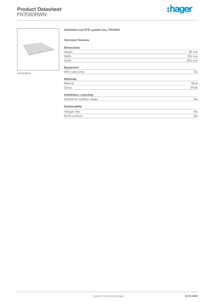 Image Hager Product data sheet FN7060RWN  | Hager Africa