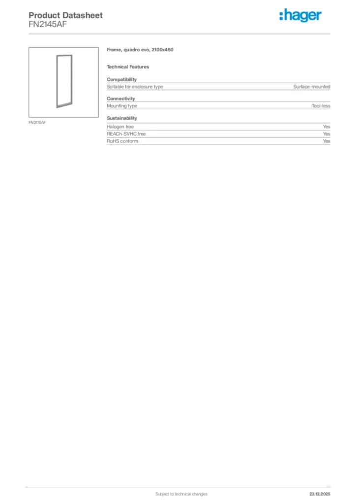 Image Hager Product data sheet FN2145AF  | Hager Africa
