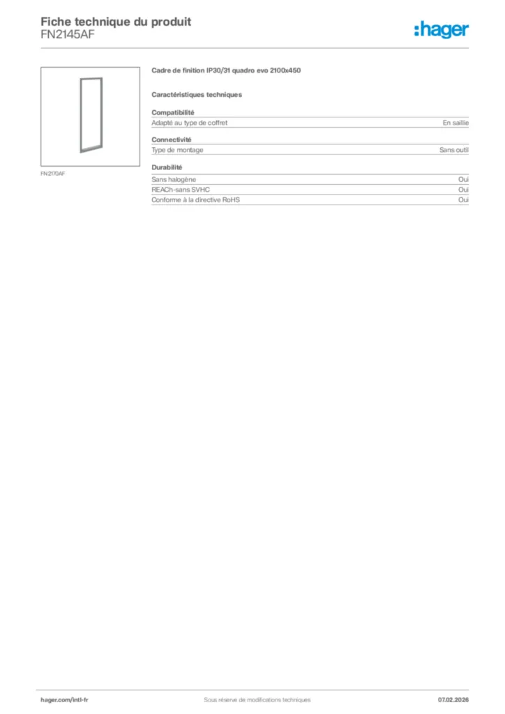 Image Hager Fiche technique du produit FN2145AF | Hager Afrique