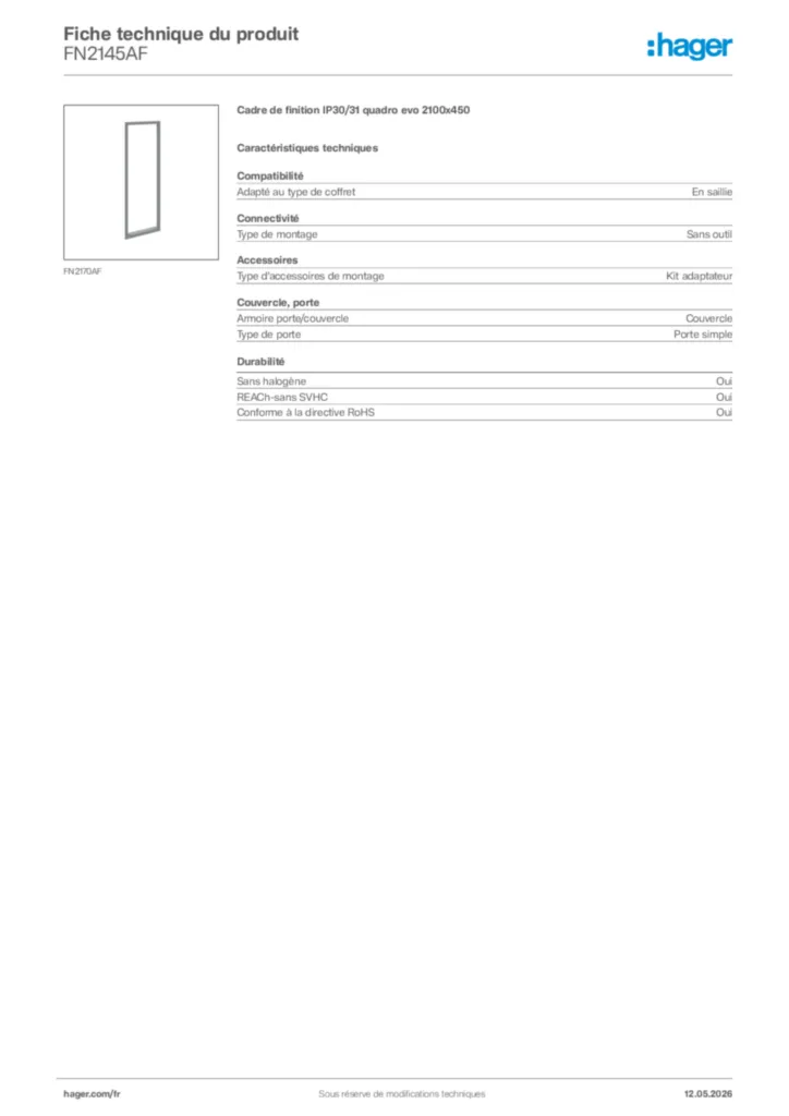Image Hager Fiche technique du produit FN2145AF | Hager France