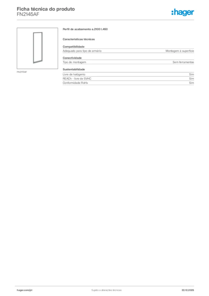 Imagem Hager Ficha técnica do produto FN2145AF | Hager Portugal