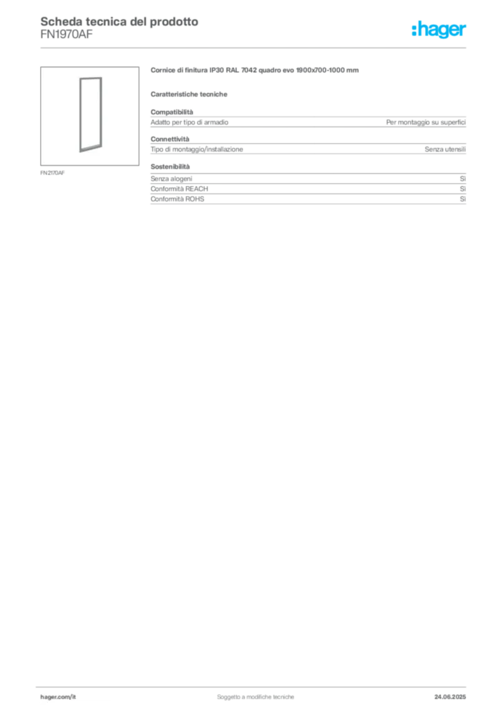 Immagine Hager Scheda tecnica del prodotto FN1970AF | Hager Italia